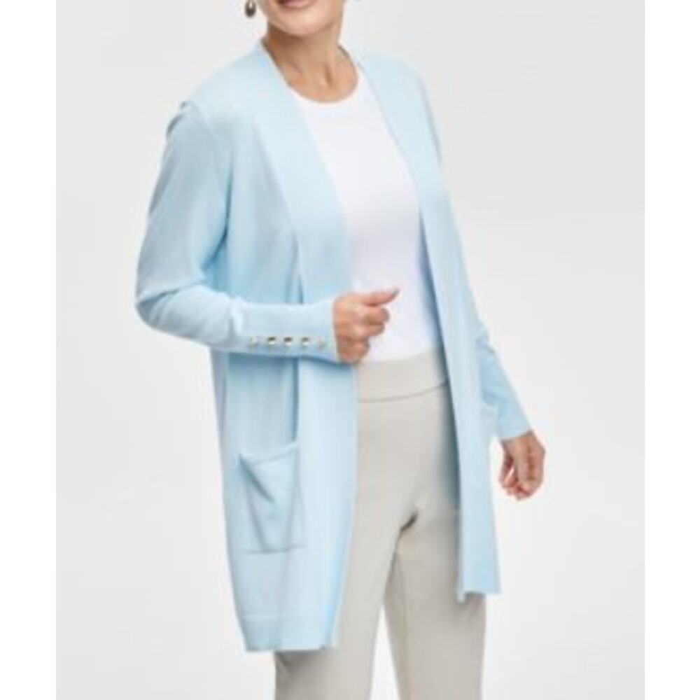 JM Collection Women's Petite ButtonSleeveFlyaway Cardigan SM